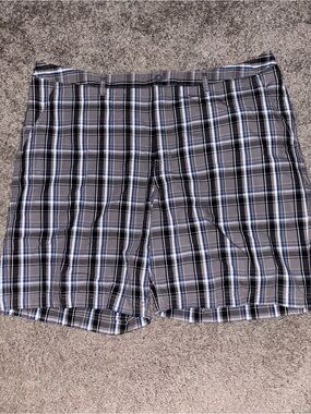 croft & barrow Gray Plaid Shorts with Blue Accents